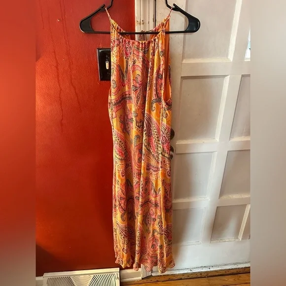 Ann Taylor Vintage Silk Paisley Print Orange Maxi Dress - Picture 2 of 8